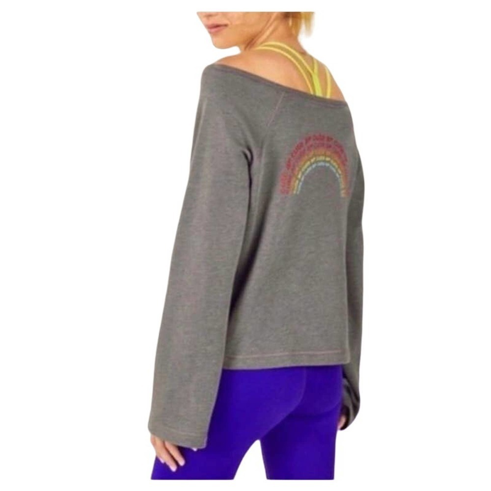 Fabletics Gray Isabel Terry "Cute AF" Rainbow Sweatshirt